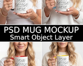 10 Blank 11 oz Accent Mug Mockups, Black handle Mug Mockup, Yellow handle Psd Mug, Blue Handle 11 oz Mug Mockup, PSD Smart Object Layers