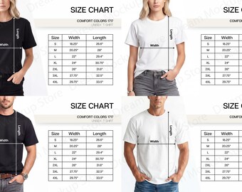 Comfort Colors 1717 サイズ表、Comfort Colors 1717 Tシャツのサイズ表、CC 1717 サイズ表モックアップ