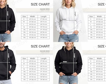 Gildan 18500 Hoodie Size Chart, Gildan 18500 Size Chart, Size Chart for Gildan 18500 Hoodie, Size Chart Mockup Gildan 18500
