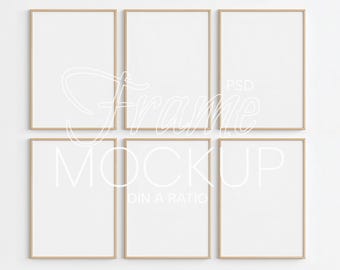 6 Vertical Frame Mockup DIN A ratio | Frame Wall Art Mockup PSD | Thin Wood Mockup Frame | Print Frame Mockup | Six Wall Art Mockup