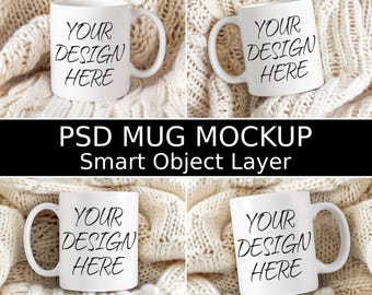 Mug Mockup Bundle, 4 Blank 11 oz Coffee Mug Mockups, Psd Mug Mockup, PSD Smart Object Layers, Complete Listing Bundle INSTANT DOWNLOAD