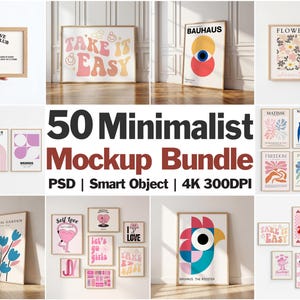 50 minimalistische Rahmen-Mockups im Bundle | PSD-Vorlagen für Drucke und Poster | Photoshop-fähige Wandbildvorlagen (Digitaler Download)