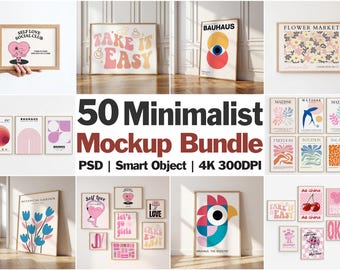 50 Minimalist Frame Mockup Bundle | PSD Templates for Prints and Posters | Photoshop Ready Wall Art Templates (Digital Download)