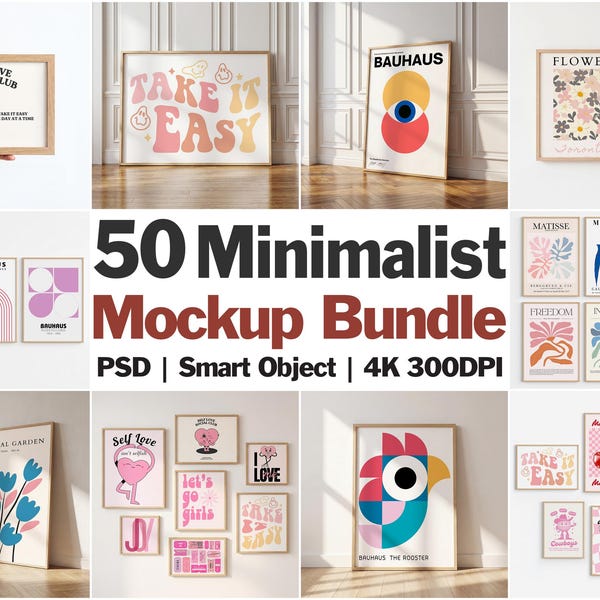50 Minimalist Frame Mockup Bundle | PSD Templates for Prints and Posters | Photoshop Ready Wall Art Templates (Digital Download)