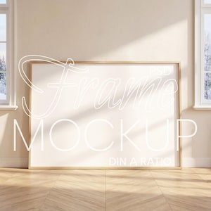 Horizontaal framemodel DIN A-verhouding | Mockup landschapslijst muurkunst PSD | Mockup interieurlijst | Mockup digitale prints en posterwinkel