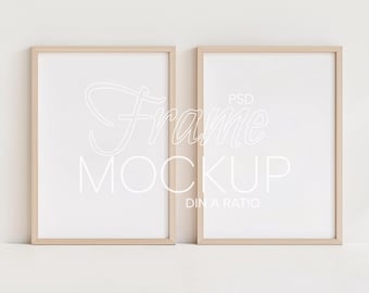 Two Vertical Frame Mockup DIN A ratio | Frame Wall Art Mockup PSD | Interior Wooden Frame Mockup | Digital Prints and Poster Shop Mockup