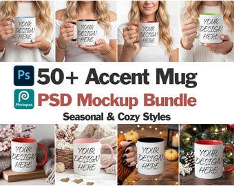 50+ 11 oz Accent Mug Mockup PSD Bundle, Black handle Mug Mockup, Yellow handle Psd Mug, Blue Handle 11 oz Mug Mockup PSD Smart Object Layers