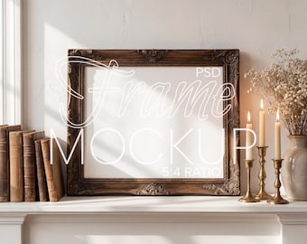 Horizontal Vintage Frame Mockup 5x4 ratio | Vintage Frame Wall Art Mockup PSD | Interior Frame Mockup Digital Prints and Poster Shop Mockup