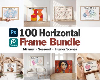 100 Horizontal PSD Frame Mockup Bundle | 100 Psd Wall Frame Mockups | PSD Frame Mockup Bundle | PSD Frames Bundle