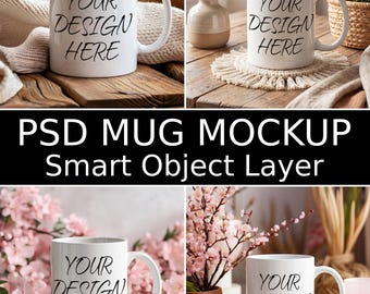 Mug Mockup Bundle, 8 Blank 11 oz Mug Mockups, Psd Mug Mockup, PSD Smart Object Layers Spring Mug Bundle INSTANT DOWNLOAD