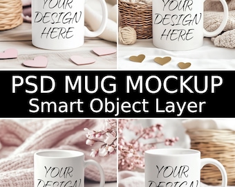 Valentine's Day Mug Mockup Bundle, 6 Blank 11 oz Mug Mockups, Psd Mug Mockup, PSD Smart Object Layers Valentine Mug Bundle INSTANT DOWNLOAD