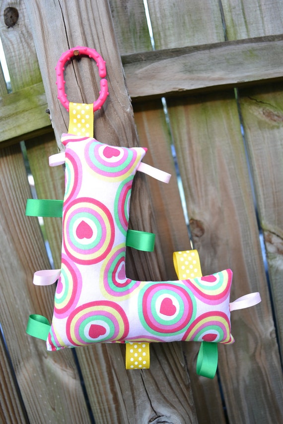 Items similar to CUSTOM Letter Taggie Baby Toy w/ RingCustom Letter