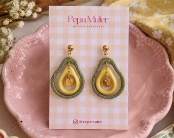 Kate Earrings | Handmade Polymer Clay Earrings | Avocado Earrings | Fruit-Shaped Earrings