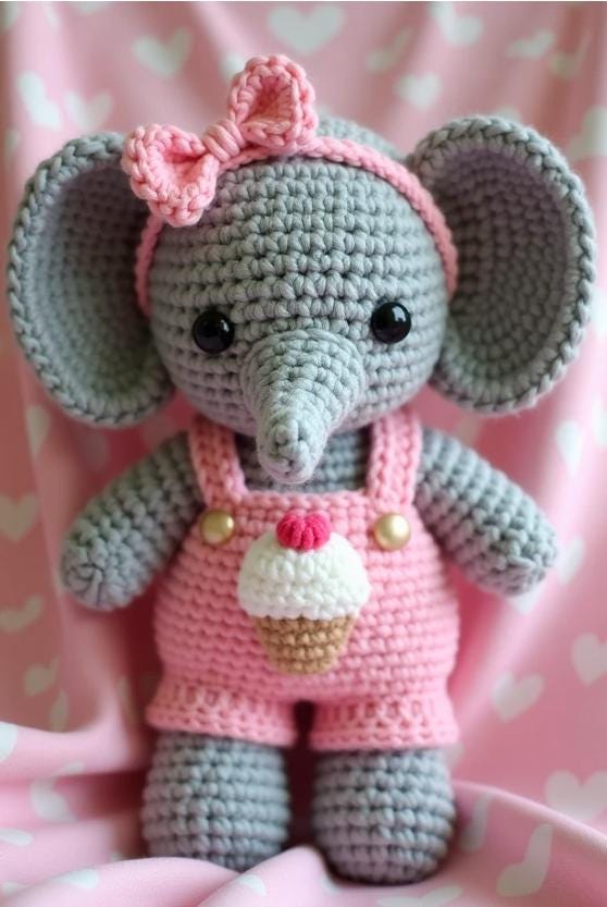 Amigurumi Elephant Crochet Pattern PDF | Cute Elephant in Pink Dress ...