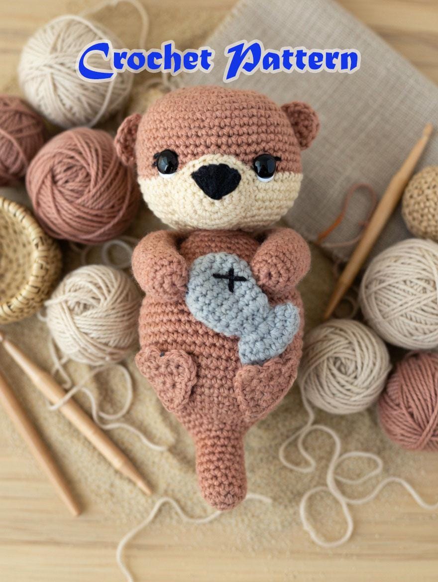 30 Otter Crochet Patterns for Cute Gifts, Nursery Decor, and Pocket-Sized Amigurumi 2 Mini Otter Holding Fish Keychain
