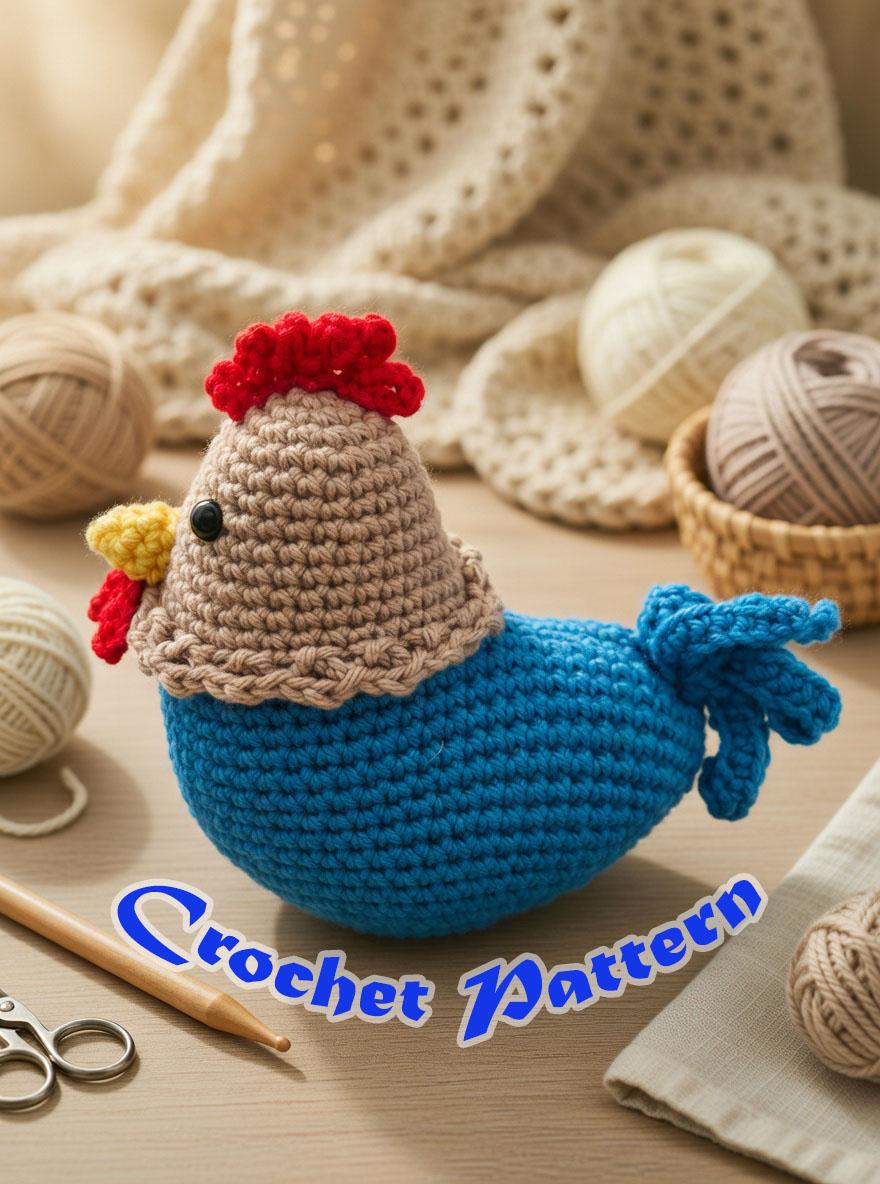 30 Rooster Crochet Patterns to Add Farmhouse Charm to Your Home Decor 3 Cute Blue Rooster Amigurumi Pattern PDF