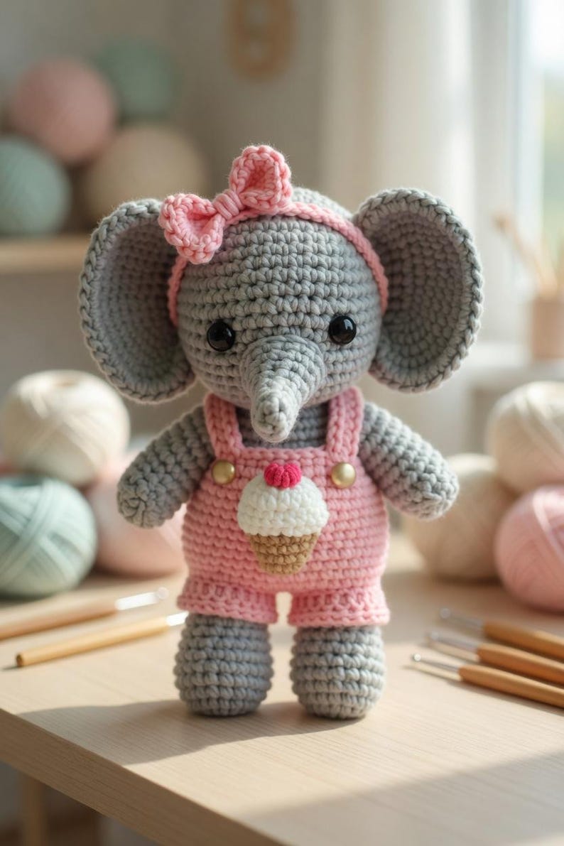 Amigurumi Elephant Crochet Pattern PDF | Cute Elephant in Pink Dress ...