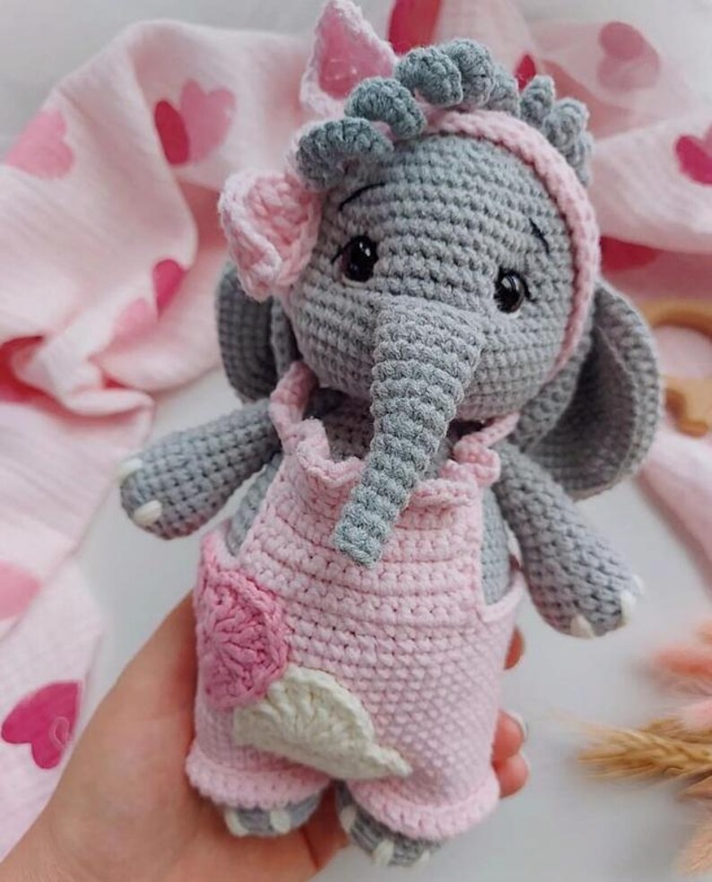 Amigurumi Elephant Crochet Pattern PDF | Cute Elephant in Pink Dress ...