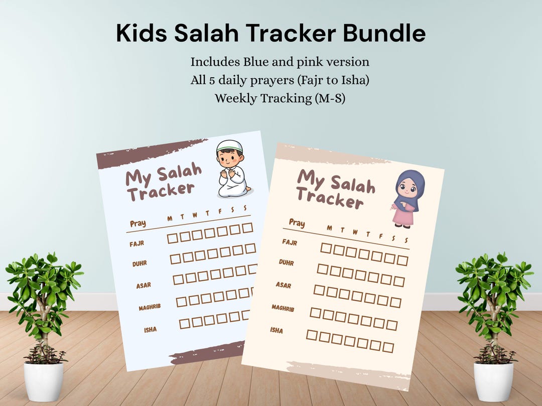 Kids Salah Tracker Printable Bundle, Islamic Prayer Chart (digital ...