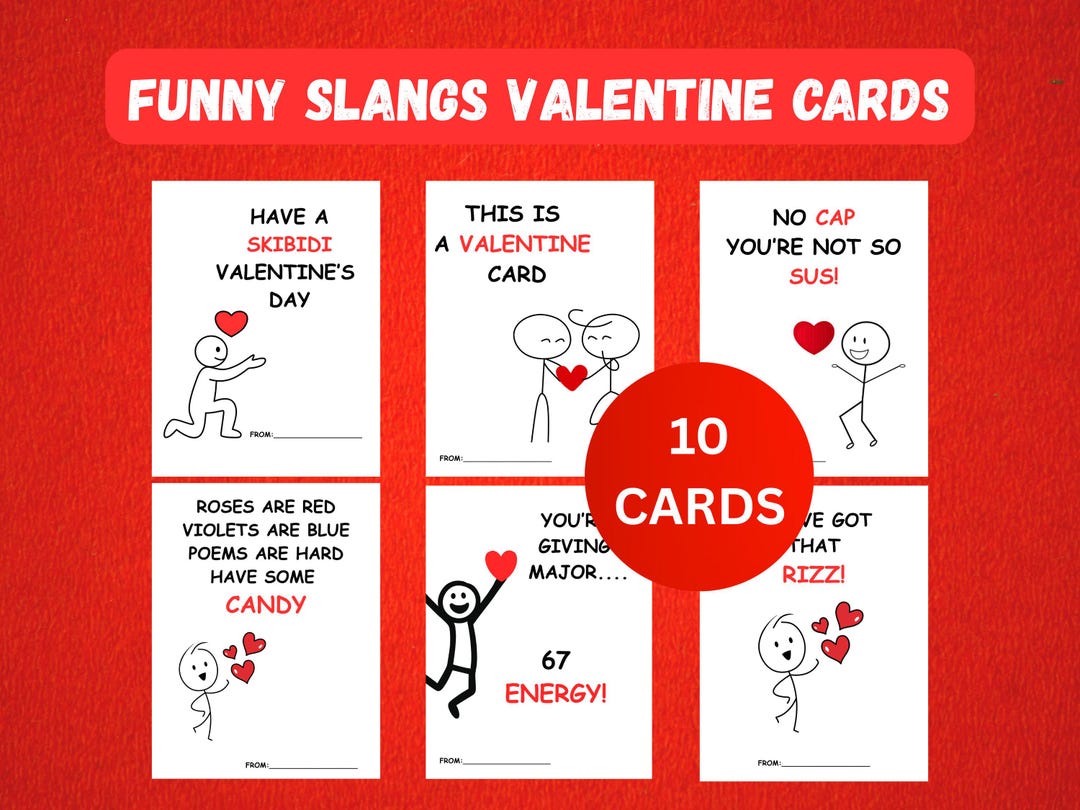 Funny Slang Valentine’s Cards Printable, Gen Z & Alpha Classroom ...