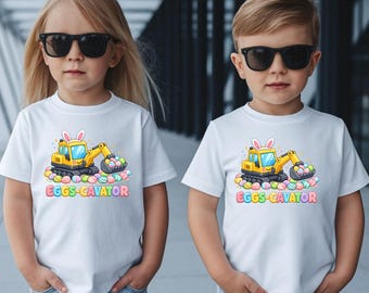 Kids Eggs-Cavator Easter Excavator Shirt, Egg Hunting Spring Outfit