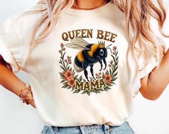 Queen Bee Mama Floral Graphic Tee, Vintage Bumblebee Lover Shirt