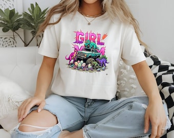 Girl Mom Dinosaur Shirt, Mamasaurus Retro Dino Graphic Tee