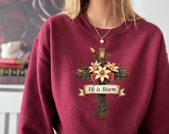 Floral Cross Sweatshirt, Christian Easter Religious Shirt, Faith Based Apparel