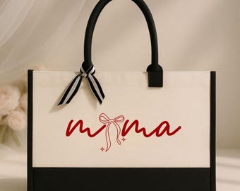 Personalized Mama Canvas Tote Bag, Bow Detail, Mother's Day Gift