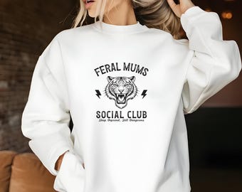 Feral Moms Social Club Tiger Mama Sweater, Retro Mom Life Crewneck Pullover