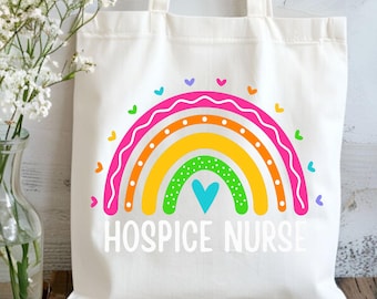 Hospice Nurse Rainbow Tote Bag, Colorful Cotton Nurse Appreciation Gift