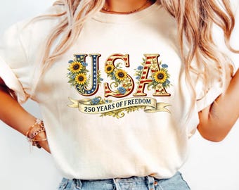 USA 250 Years Freedom Floral Sunflower Shirt, Patriotic 4th July Tee