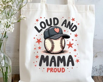 Proud Baseball Mama Tote Bag, Sports Mom Cotton Canvas Bag