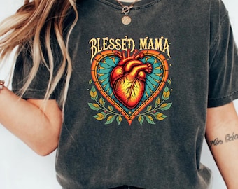Blessed Mama Shirt, Vintage Heart Tattoo Graphic Tee, Religious Mom Apparel