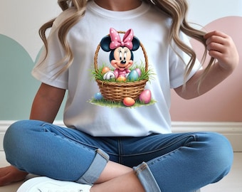 Minnie Easter Basket Shirt, Kids Spring Holiday Outfit, Girl Easter Eggs Tee
