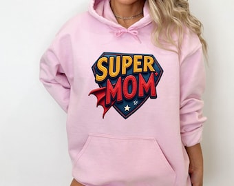 Super Mom Graphic Hoodie, Retro Puff Effect, Mother's Day Gift