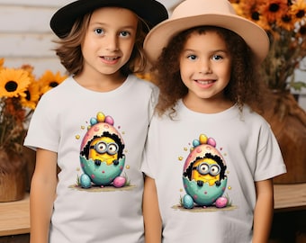 Kids Easter Minion Egg Shirt, Cartoon Toddler Spring Holiday Tee