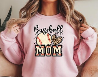 Baseball Mom Leopard Heart Crewneck Sweatshirt, Game Day Apparel
