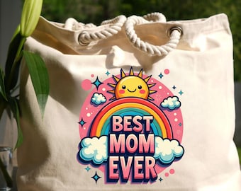 Rainbow Tote Bag, 100% Cotton Canvas Reusable Shopping Bag