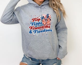 Flip Flops Fireworks Freedom Hoodie Patriotic 4th of July Sweatshirt  American Flag Summer Hoodie Retro Independence Day Shirt  USA gift her