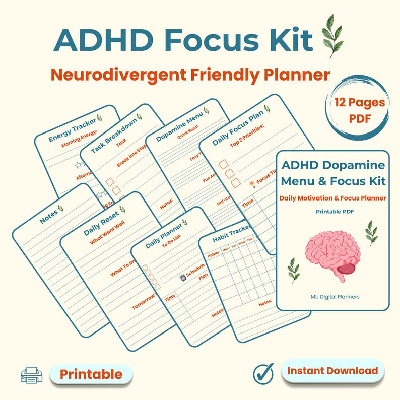 ADHD Focus Kit, Neurodivergent Planner, Dopamine Menu, Daily Task ...