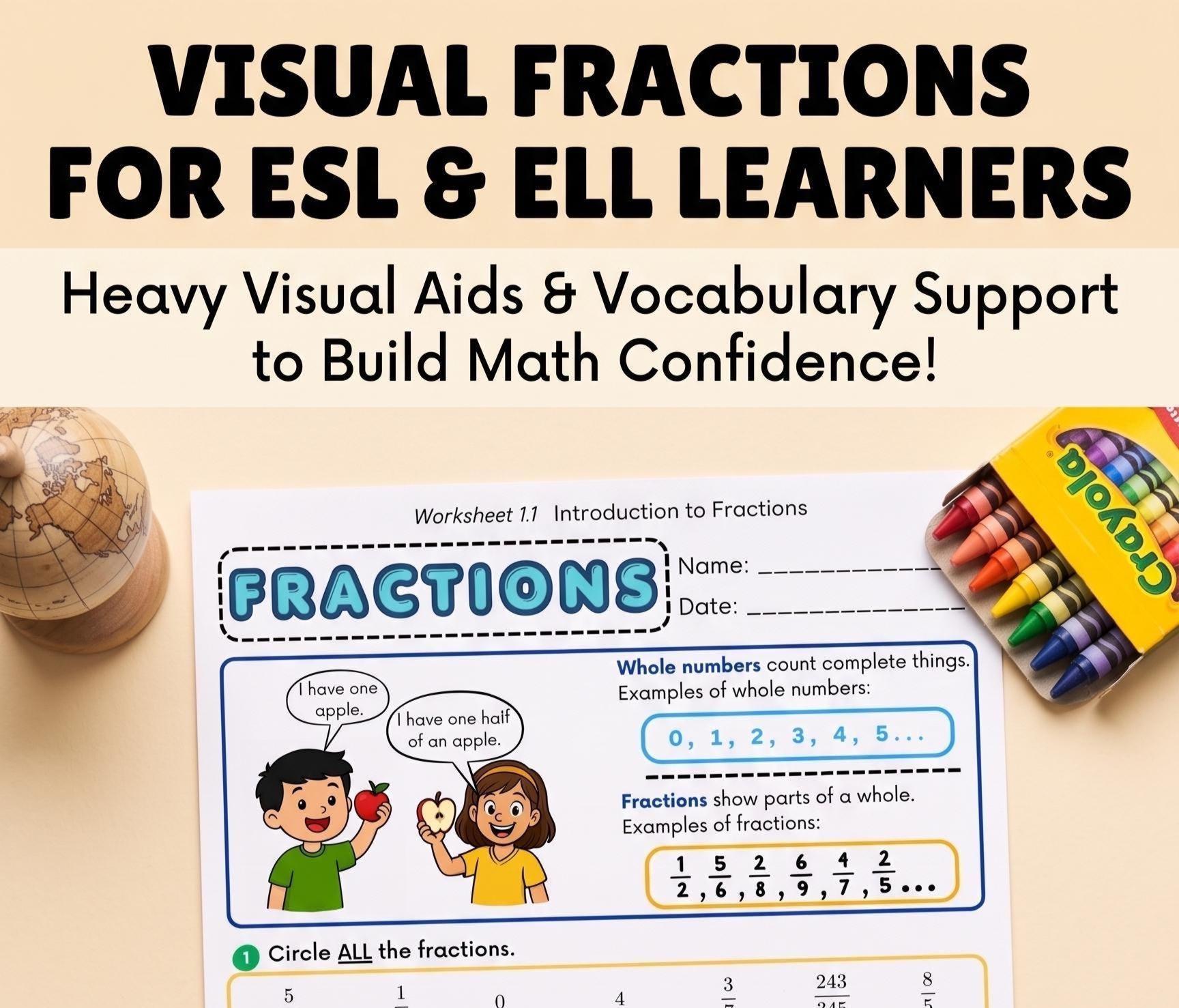 ESL Intro to Fractions Worksheets | Printable Math Practice for English ...