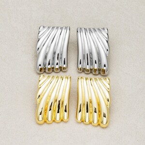 Launch Promo: 24K Gold PVD Stainless Steel Ribbed Textured Rectangular Stud Earring in Gold & Silver | Sold Each