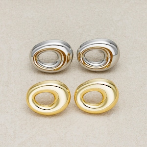 Chunky Hollow Oval Stud Earrings: Gold PVD Stainless Steel, Hypoallergenic Daily Wear