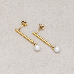 Launch Promo:  Gold PVD Stainless Steel Shell Pearl Long Tube Stud Earring