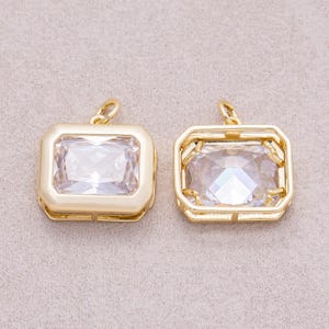 16K Gold Plated Solitaire Clear CZ Rectangular Bezel Charm - Sold Each