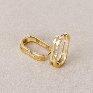14K Gold Plated Clear CZ Rectangular Huggie Hoop Earring