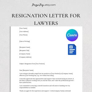 Carta de renuncia para abogados • Renuncia legal • Fácil de editar en Canva y Word • Imprimible