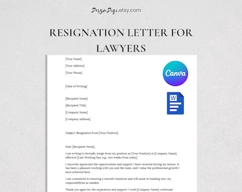 Resign letter for Lawyers • legal resignation • Easy to edit on Canva and Word • Printable