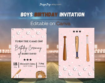 Editable Baseball Birthday Invitation | Kids Sports Party Invite Template